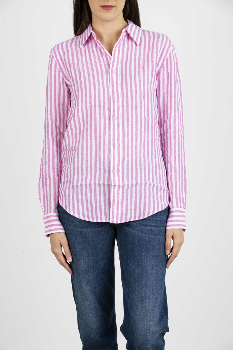 RALPH LAUREN-CAMICIA IN LINO A RIGHE RELAXED FIT-RL780668 PINK XL