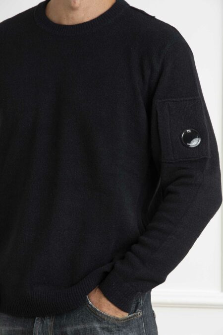 CP COMPANY-MAGLIERIA GIROCOLLO IN MAGLIA FELPA-CPCMKN213A006170A BLACK XL