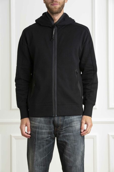 CP COMPANY-FELPA CON CAPPUCCIO E ZIP IN PILE CON RIALZO DIAGONALE-CPCMSS141A005086W BLACK XL