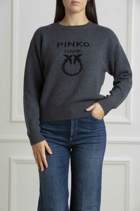 PINKO-MAGLIA BURGOS 100%LANA LOGO-PKBURGOS GRIGIO XS