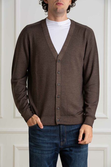 AROVESCIO-CARDIGAN F15 MERINOS DARK-ARO40062 MORO 52