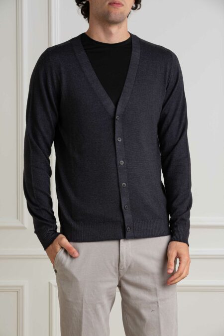 AROVESCIO-CARDIGAN F15 MERINOS DARK-ARO40062 NERO 54