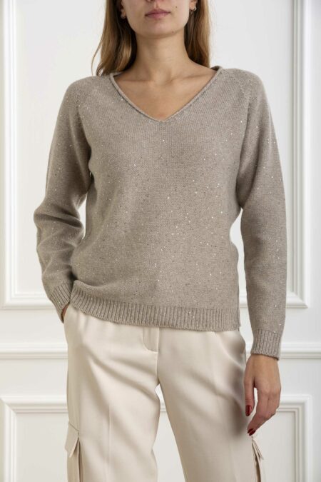 GRAN SASSO-MAGLIA PULLOVER C/PAILLETTES-GR1420133000 BEIGE 44