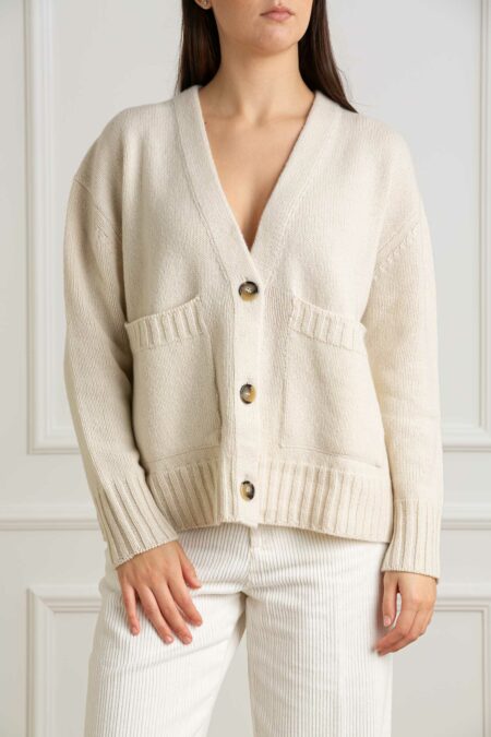 MATHILDE-CARDIGAN 100% CASHMERE OVER TASCONE-PRI83998A PANNA 42