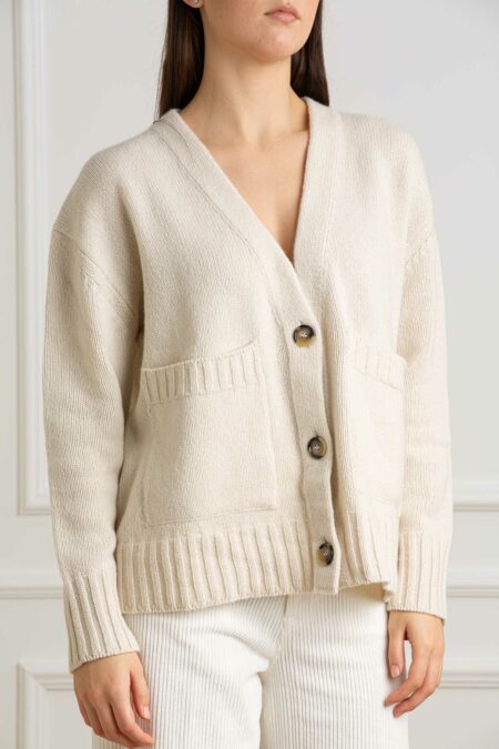 MATHILDE-CARDIGAN 100% CASHMERE OVER TASCONE-PRI83998A PANNA 42