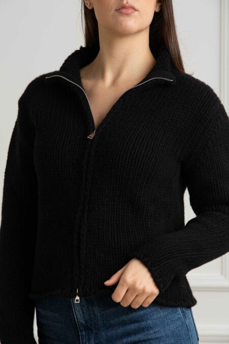 MATHILDE-MAGLIA 100% CASHMERE FATTA A MANO FULL ZIP-PRI84006A NERO 44