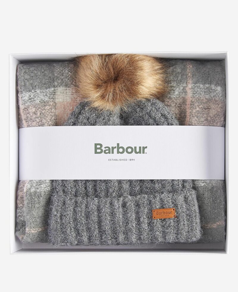 BARBOUR-SET SCIARPA E CUFFIA PONPON-BBLGS0077LGS GREYROSE TU