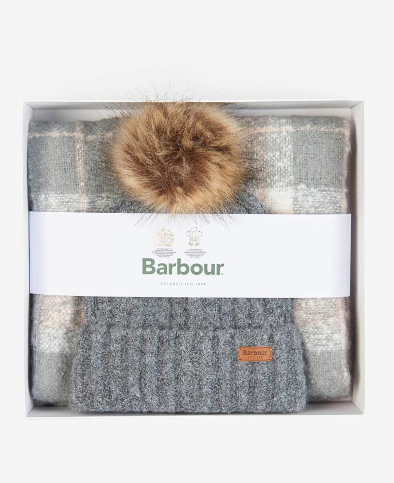 BARBOUR-SET SALTBURN BEANIE & TARTAN SCARF-BBLGS0077 GREYROSE TU