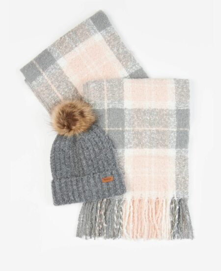 BARBOUR-SET SALTBURN BEANIE & TARTAN SCARF-BBLGS0077 GREYROSE TU