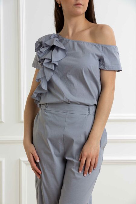 ALESSIA SANTI-BLUSA CON ROUCHES SULLA SPALLA-AS511SD45073 GRIGIO 44