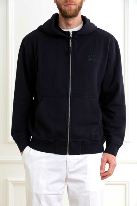 CP COMPANY-GIUBBINO DIAGONAL RAISED FLEECE FULL ZIP LOGO SWEATSHIRT-CP18CMSS044A005086W ECLIPSE XL