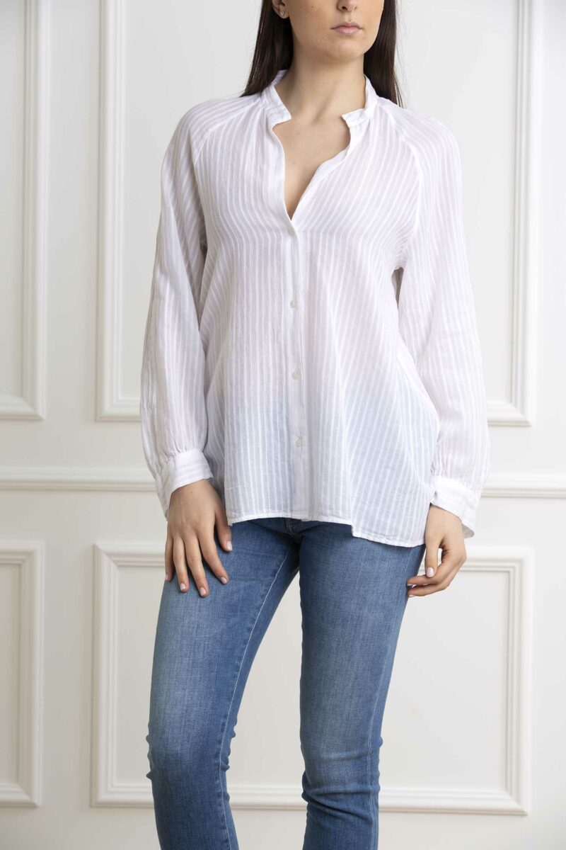 DONDUP-CAMICIA DONNA RIGATA-DDDC370EF0145 BIANCO 42