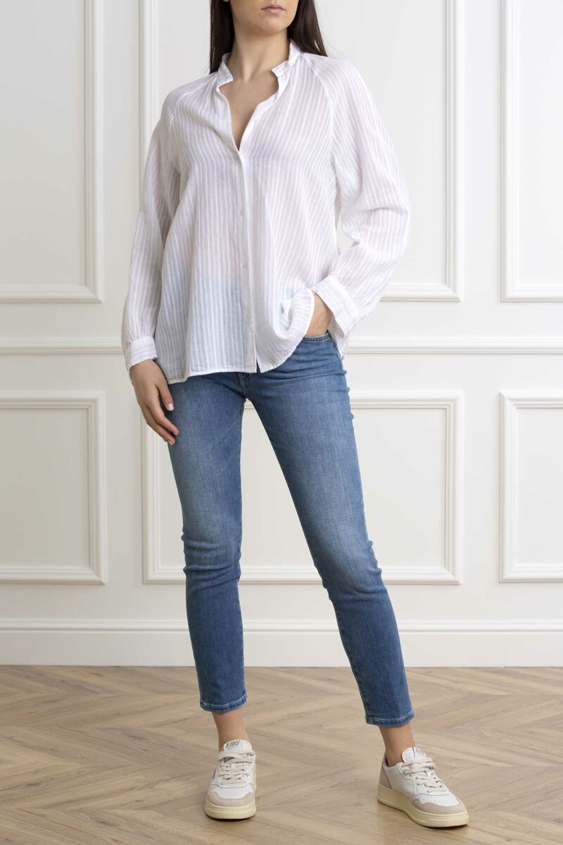 DONDUP-CAMICIA DONNA RIGATA-DDDC370EF0145 BIANCO 42