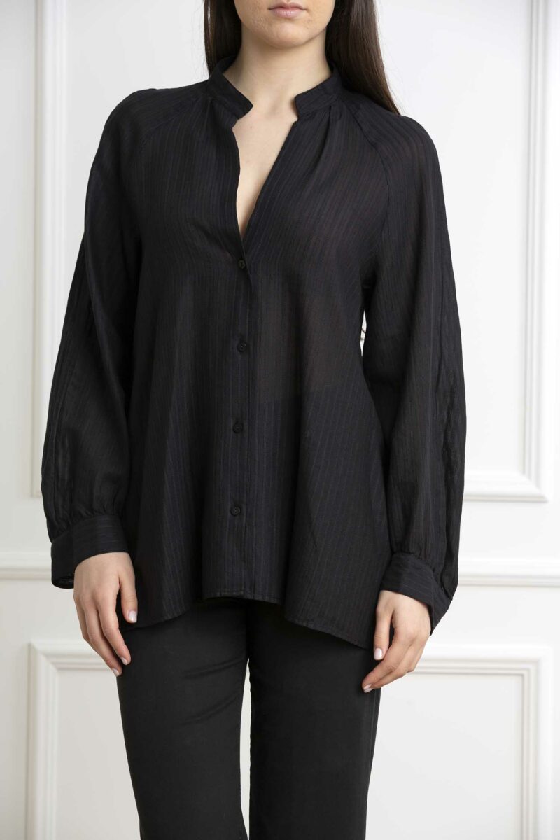 DONDUP-CAMICIA DONNA RIGATA-DDDC370EF0145 NERO 42