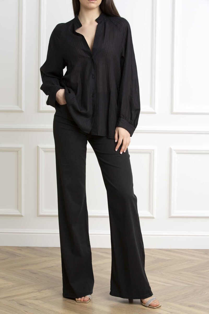 DONDUP-CAMICIA DONNA RIGATA-DDDC370EF0145 NERO 42