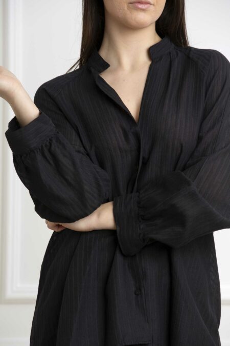 DONDUP-CAMICIA DONNA RIGATA-DDDC370EF0145 NERO 42