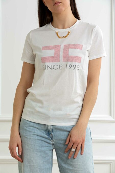 ELISABETTA FRANCHI-T-SHIRT LOGO-EFMA03351E2 GESSO 46