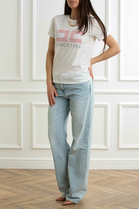 ELISABETTA FRANCHI-T-SHIRT LOGO-EFMA03351E2 GESSO 46