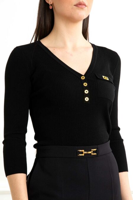 ELISABETTA FRANCHI-MAGLIA TRICOT SCOLLO V-EFMK62B51E2 NERO 44