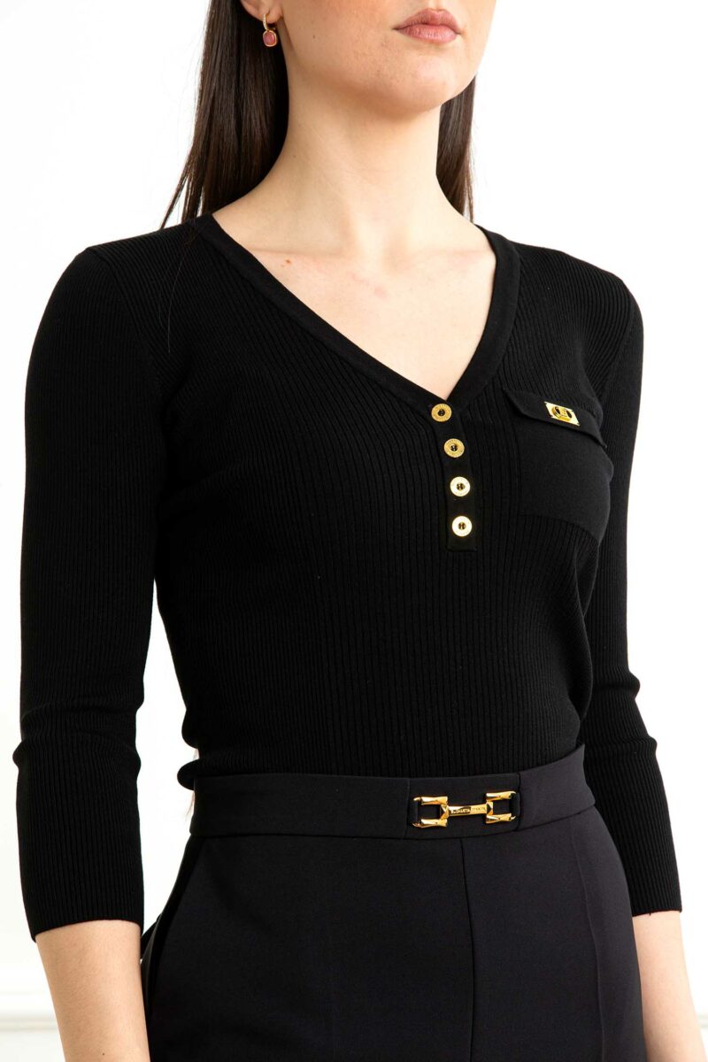 ELISABETTA FRANCHI-MAGLIA TRICOT SCOLLO V-EFMK62B51E2 NERO 44