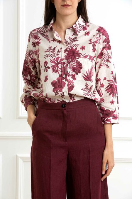 EMME MARELLA-CAMICIA LINO STAMPATA-EMBOBOLI BORDEAUX 44