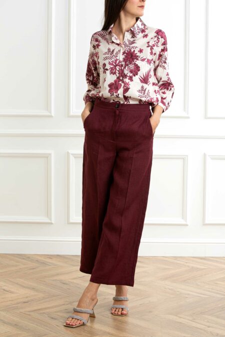 EMME MARELLA-CAMICIA LINO STAMPATA-EMBOBOLI BORDEAUX 44