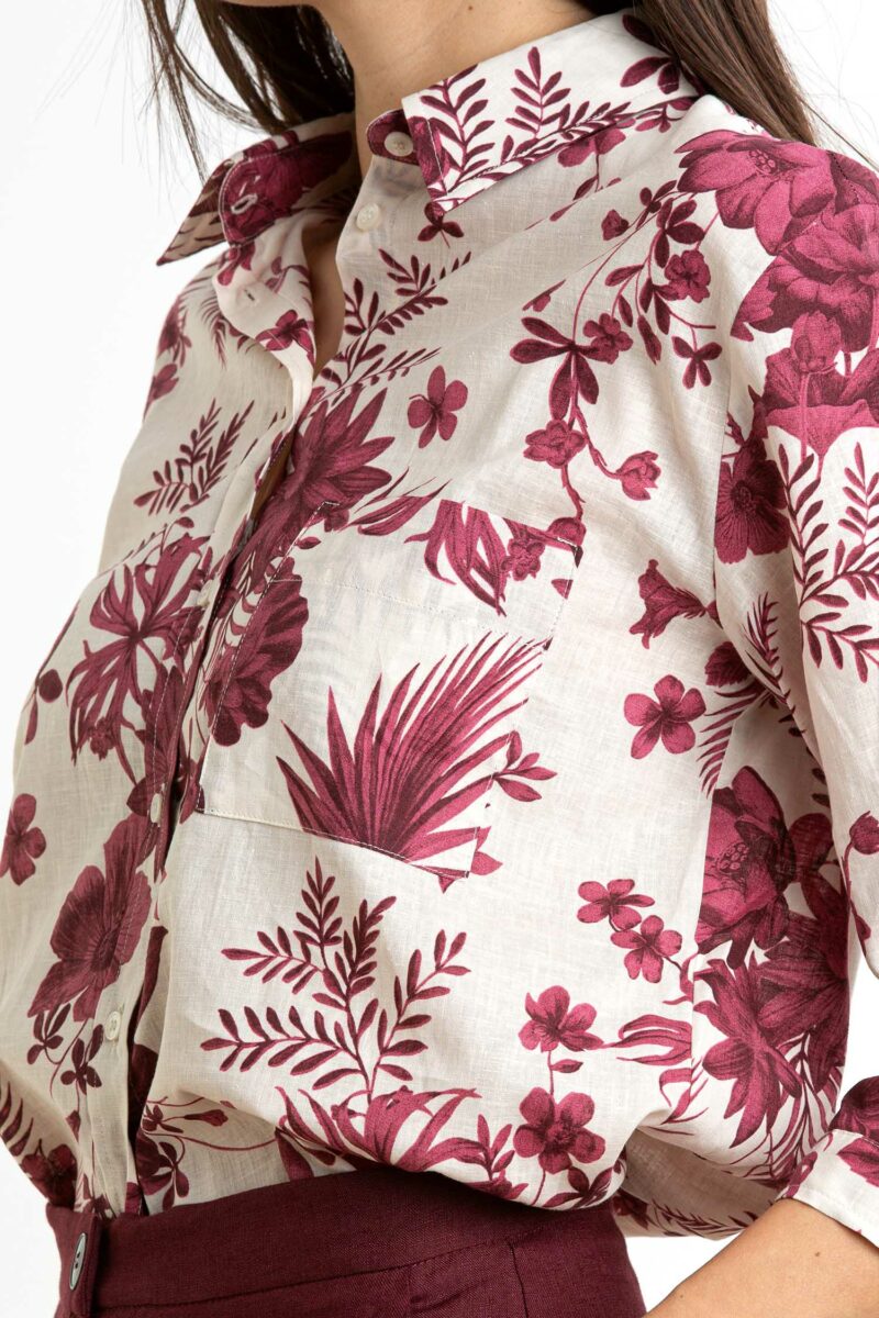EMME MARELLA-CAMICIA LINO STAMPATA-EMBOBOLI BORDEAUX 44