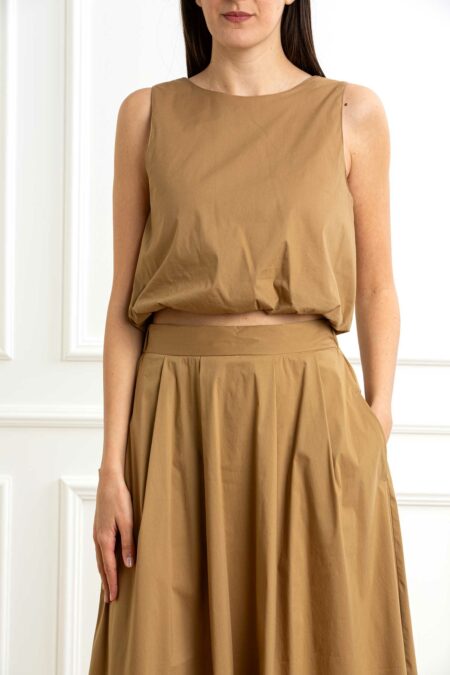EMME MARELLA-TOP IN COTONE-EMCHIATTA CAMMELLO 44