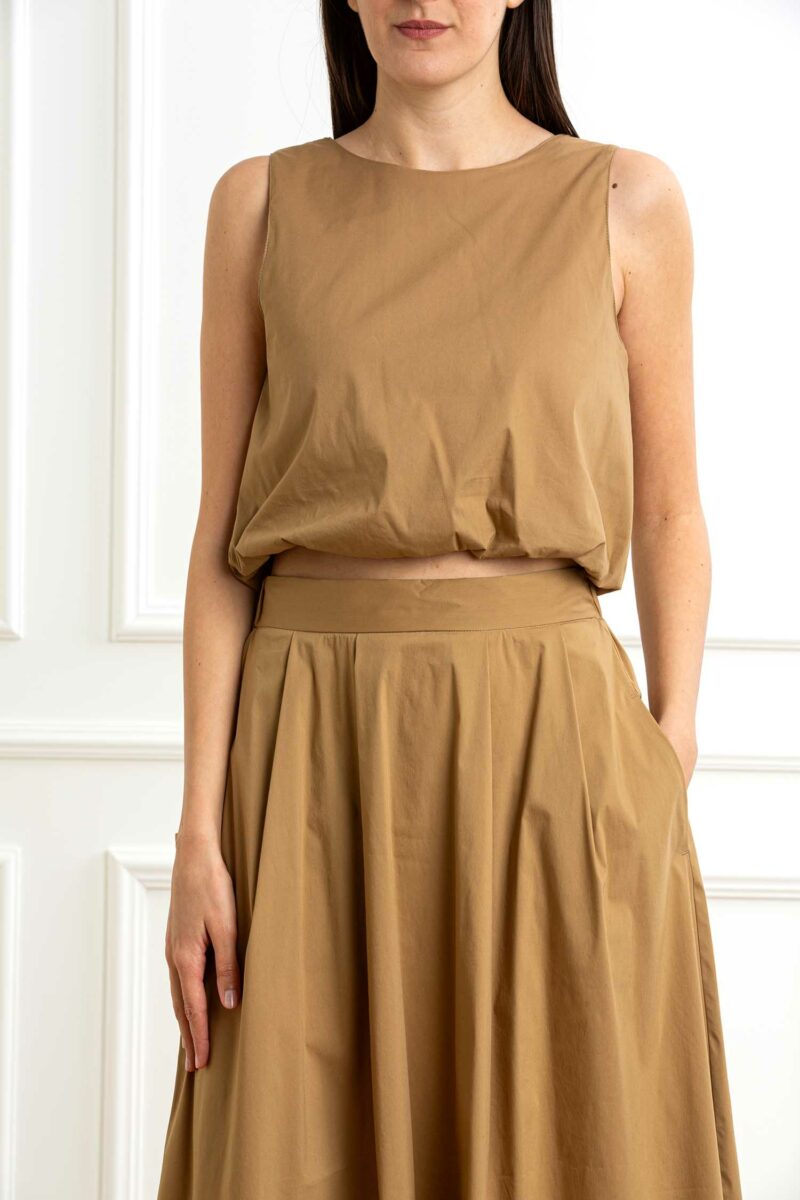 EMME MARELLA-TOP IN COTONE-EMCHIATTA CAMMELLO 44