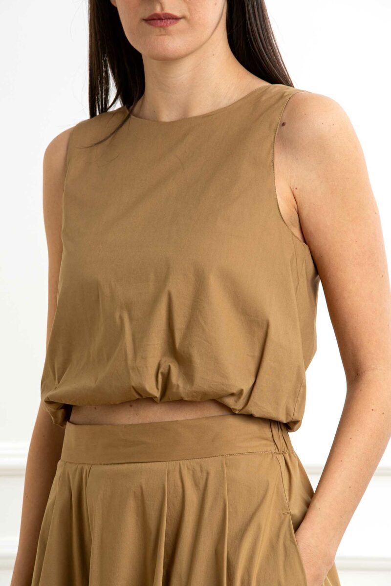 EMME MARELLA-TOP IN COTONE-EMCHIATTA CAMMELLO 44