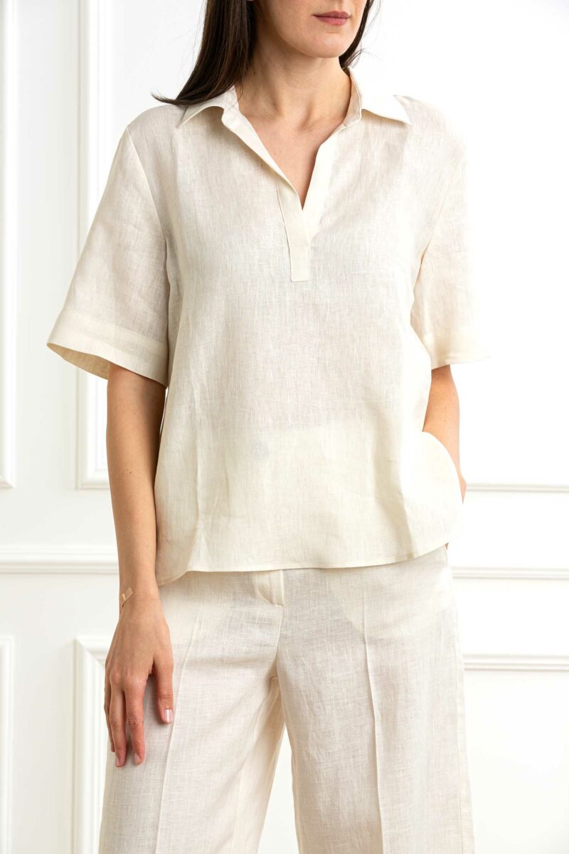 EMME MARELLA-CAMICIA LINO MEZZA MANICA-EMNAVE52P BURRO 44