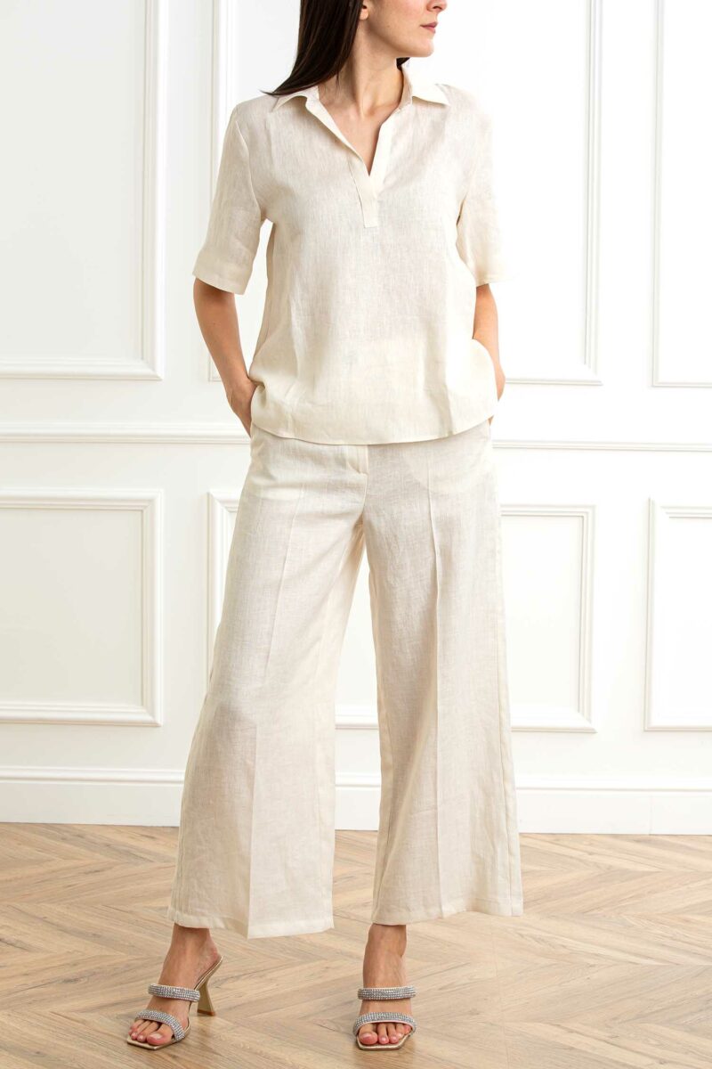 EMME MARELLA-CAMICIA LINO MEZZA MANICA-EMNAVE52P BURRO 44