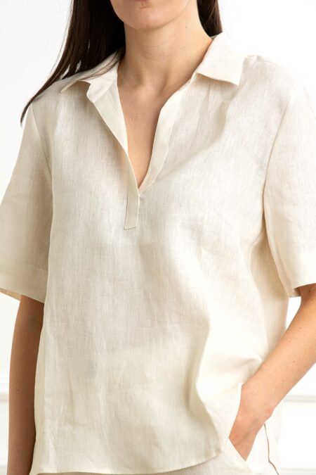 EMME MARELLA-CAMICIA LINO MEZZA MANICA-EMNAVE52P BURRO 44