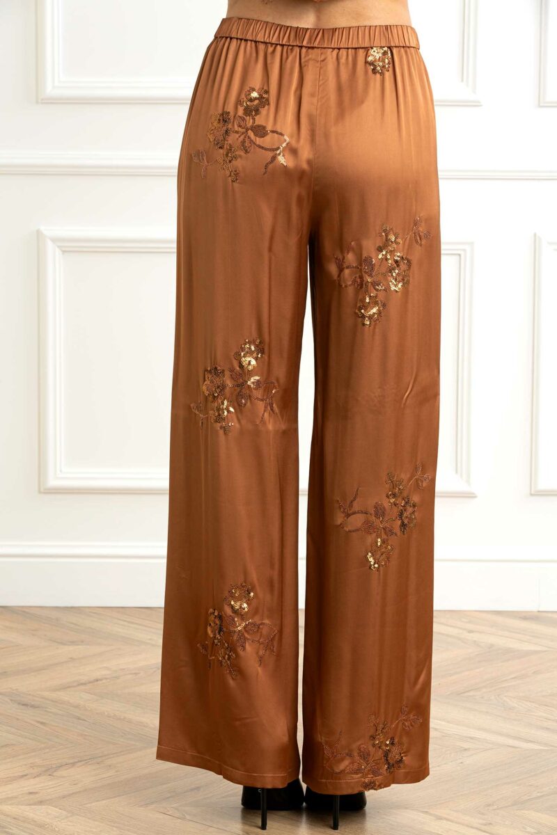 EMME MARELLA-PANTALONE RASO RICAMATO-EMRAMPA TABACCO 42