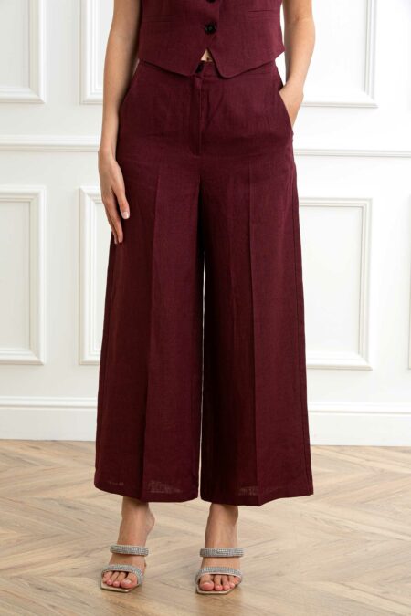 EMME MARELLA-PANTALONE LINO-EMSILVANA BORDEAUX 46