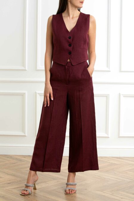 EMME MARELLA-PANTALONE LINO-EMSILVANA BORDEAUX 46