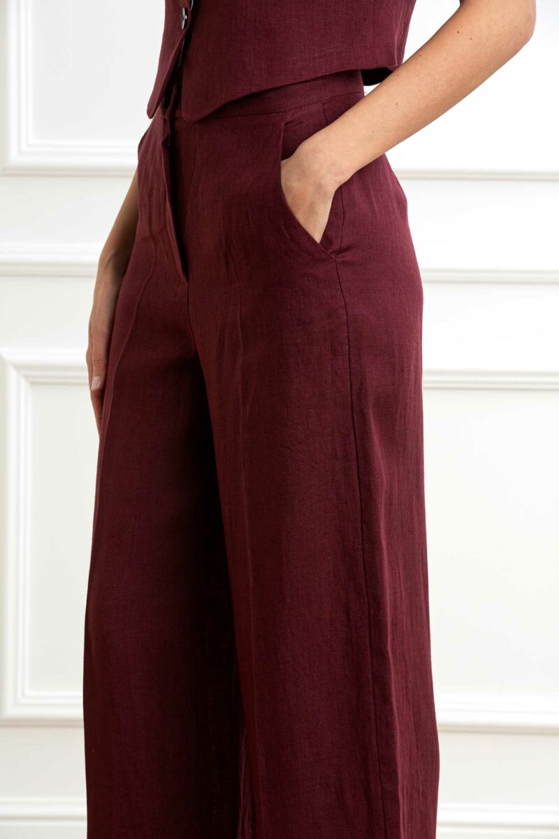 EMME MARELLA-PANTALONE LINO-EMSILVANA BORDEAUX 46