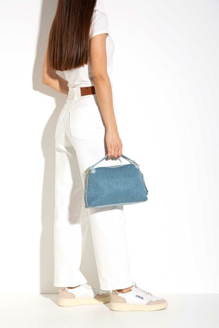 GIANNI CHIARINI FIRENZE-BORSA ALIFA PELLE E TESSUTO-GCBS8788CSTTKL SKY TU