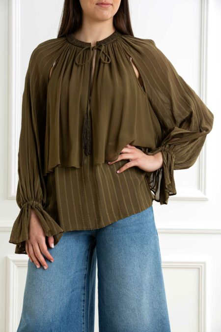 PINKO-BLUSA GEORGETTE RIGA-PKVALIUM OLIVA 40