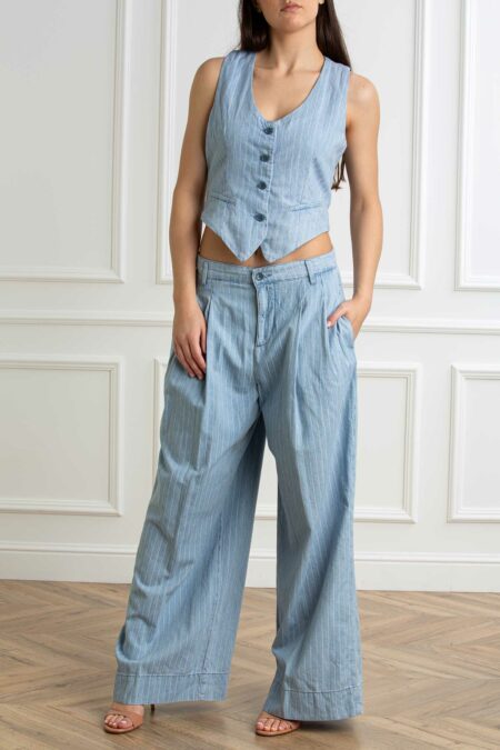 LIU JO-GILET DENIM STRIPE-LJUA5122D4989 DENIM 44