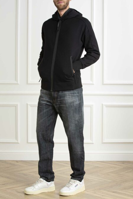 CP COMPANY-FELPA CON CAPPUCCIO E ZIP IN PILE-CPCMSS141A005086W BLACK XL