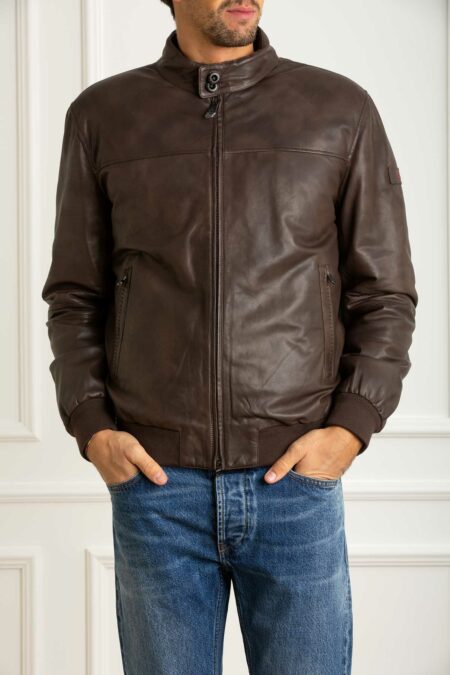 PEUTEREY-BOMBER IN PELLE EFFETTO VINTAGE-PYFIONIATT MARRONE S