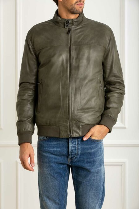 PEUTEREY-BOMBER IN PELLE EFFETTO VINTAGE-PYFIONIATT VERDE L