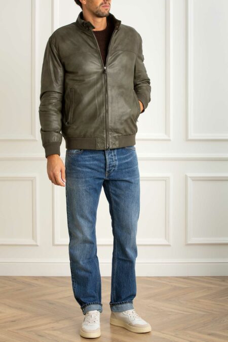 PEUTEREY-BOMBER IN PELLE EFFETTO VINTAGE-PYFIONIATT VERDE L