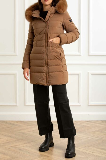 PEUTEREY-PIUMINO LUNGO CON COLLO IN PELLICCIA-PYSERIOLAML0FUR MARRONE 44