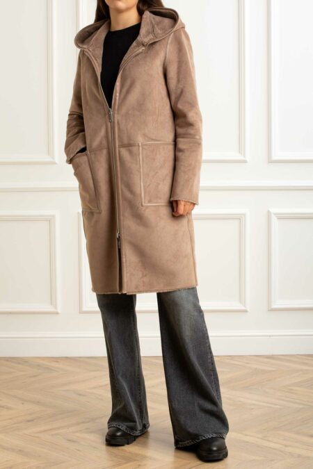 RINO PELLE-CAPPOTTO REVERSIBLE HOODED-RINOVA TOFFEE 46