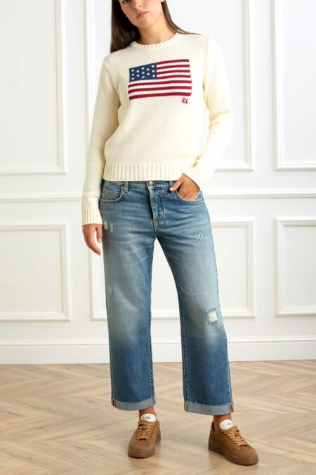 RALPH LAUREN-MAGLIA STAMPA LONG SLEEVE-RL896939A25 CREAM XS