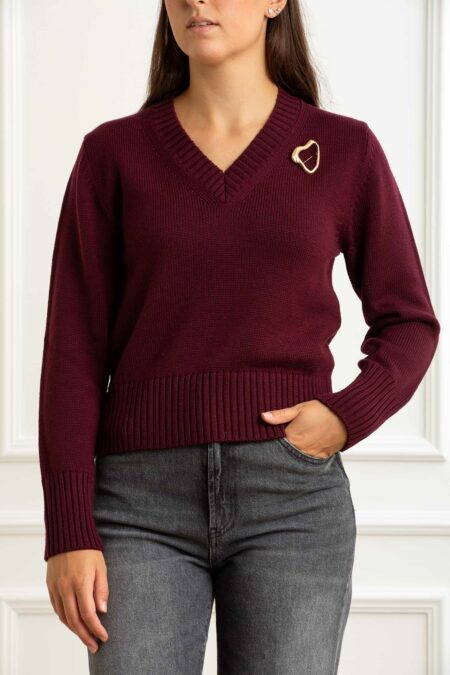 ALPHA-MAGLIA SCOLLO V M/L 100% MERINOS-APAD4120A CILIEGIA 44