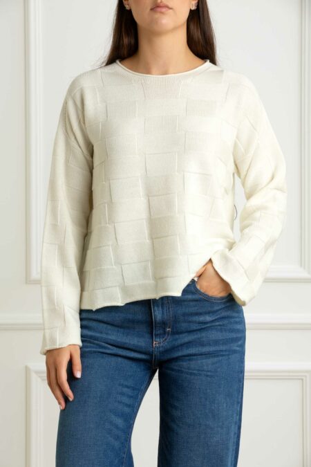 AROVESCIO-MAXI MAGLIA COLLO BARCHETTA P.TO SPACCHI-ARW153601 MILK 44