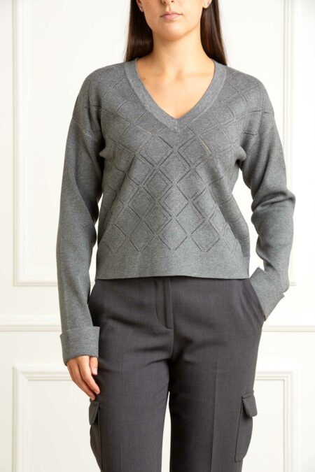 BLUGIRL-MAGLIA SCOLLO V VISC. ROMBI-BGRF5147MS99E GRIGIOMEL S